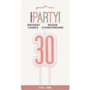 Rose Gold Glittery Number 30 Cake Candle Pk 1