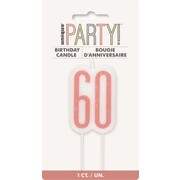 Rose Gold Glittery Number 60 Cake Candle Pk 1