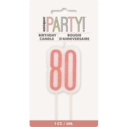 Rose Gold Glittery Number 80 Cake Candle Pk 1