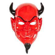 Red Devil Face Halloween Costume Mask - Flexible Plastic Horned Mask