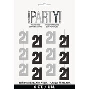 Black & Silver 21 Hanging String Decorations 6 Pack | Prismatic Foil 21st Birthday Decorations