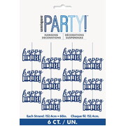 Blue Happy Birthday Hanging String Decoration Pk 6