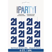 Blue 21 Hanging String Decorations 6 Pack | Prismatic Foil 21st Birthday Decorations