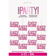Pink Happy Birthday Hanging String Decoration Pk 6