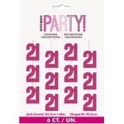 Pink 21 Hanging String Decorations 6 Pack | Prismatic Foil 21st Birthday Decorations