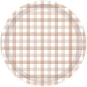 White Sand Gingham Round Paper Plates 23cm (Pk 8)