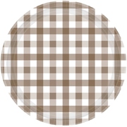 Teddy Brown Gingham Round Paper Plates 17cm (Pk 8)