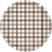 Teddy Brown Gingham Round Paper Plates 23cm (Pk 8)