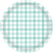 Pastel Mint Green Gingham Paper Plates 9in Pk 8