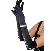 Black Long Rhinestone Gloves with Bracelet (1 Pair)