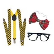 Instant Nerd Costume Kit Glasses Suspenders Bow Tie