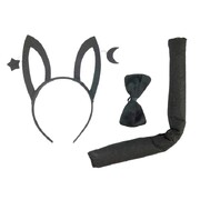 Adult Instant Black Cat Costume Kit Headband Tail Bow Tie