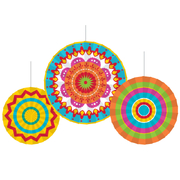 Mexican Fiesta Fan Decorations (Pk 3)