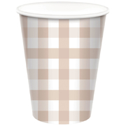 White Sand Gingham Paper Cups 266ml (Pk 8)