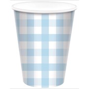 Pastel Blue Gingham Paper Cups 9oz/266ml Pk 8