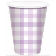 Pastel Purple Gingham Paper Cups 9oz/266ml Pk 8