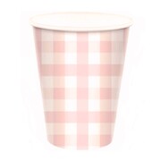 Pastel Pink Gingham Paper Cups 9oz/266ml Pk 8