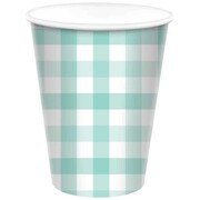 Pastel Mint Green Gingham Paper Cups 9oz/266ml Pk 8