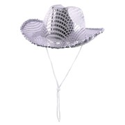 Silver Mirror Sequin Cowboy Hat – Disco Festival Western Costume Hat with Chin Strap