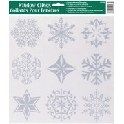 Silver Glitter Snowflake Window Clings (1 Sheet of 9 Clings)