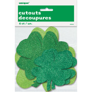 St Patrick's Day Mini Glitter Clover Shamrock Cutouts (Pk 6)