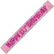 Pink & Silver Happy 100th Birthday Prismatic Foil Banner | 2.74m Party Decoration