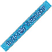 Blue & Silver Happy 100th Birthday Prismatic Foil Banner | 2.74m Party Decoration