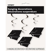 Graduation Hats Hanging Swirl Decorations Pk 3