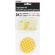 Yellow Dots Cupcake Cases With Flag Toppers Pk 24 