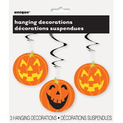 Halloween Pumpkin Hanging Swirl Decorations (Pk 3) 