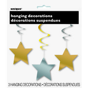 Gold & Silver Star Hanging Decorations Pk 3
