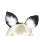 Black Fluffy White Cat Ears on Headband