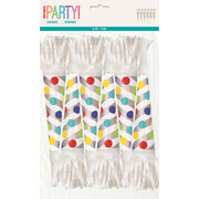 Silver Foil Party Horns with Dots & Fringe (Pk 6)