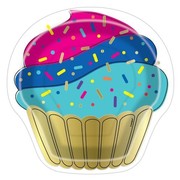 Cupcake Shaped Confetti Print Foil 8in. Paper Plates Pk 10