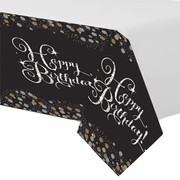 Happy Birthday Black & Gold Glitz Plastic Tablecover (1.37m x 2.59m) Pk 1