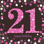 Black & Pink 21st Birthday 2 Ply Lunch Napkins Pk 16