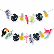 Club Tropicana Hawaiian Palm Leaf & Flamingo Garland Banner
