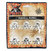 Party Favours - Silver Pirate Skull Rings Pk 6