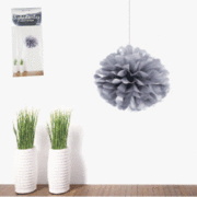 Metallic Silver Puff Ball Decoration 50cm Pk1 