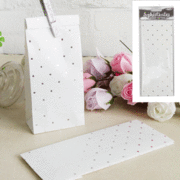 White Paper Party Loot Bags with Metallic Silver Dots Pk 4