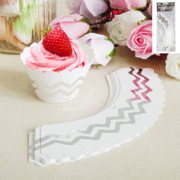 White Cupcake Wrapper with Metallic Silver Chevron Pk 12