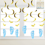 1st Birthday Boy Blue & Gold Hanging Swirl Decorations Pk 6