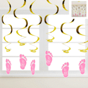 It's A Girl Pink & Gold Hanging Swirl Decorations Pk 6