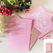 It's A Girl Pink & Gold Invitations & Envelopes Pk 8