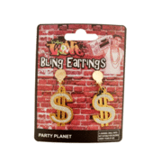 Clip-On Bling Dollar Sign Earrings (1 Pair)