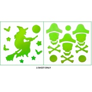 Assorted Glow in the Dark Window Wall Gel Clings - Pirate or Witch (Pk 1)