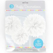Hanging White Tissue Paper Pom Poms Pk 3 