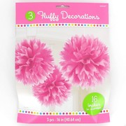 Hanging Pink Tissue Paper Pom Poms Pk 3 