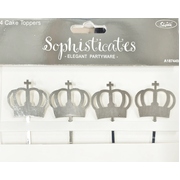 Silver Crown Coronation Cupcake Pick Toppers (Pk 4)