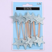 Glittered Blue Star Cupcake Picks Pk 12